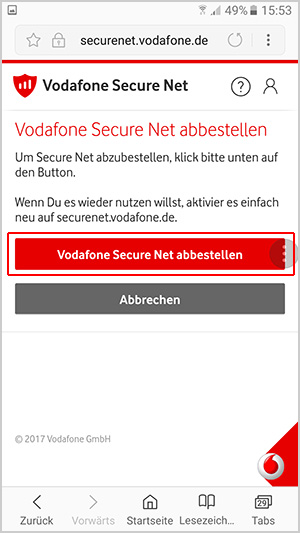 Vodafone Secure Net abbestellen