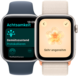 Zwei Apple Watch SE Modelle. Eines zeigt 