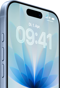 iPhone 17, Vorderansicht, Farbe Nebelblau, Dynamic Island mittig, Tasten: Actiontaste, Lautstrke