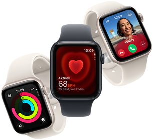 Drei Apple Watch SE 3 Gerte, die nebeneinander schweben