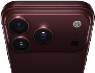 iPhone 18 Pro Max, Farbe Burgunder (Dunkelrot), R�ckseite, Pro Fusion Kamera-System oben, 3 Objektive, Lamellen der variablen Blende teilweise geschlossen, Blitz, Mikrofon und LiDAR Scanner, Oberseite, Mobilfunkantenne, flache Seiten, gerundete Ecken