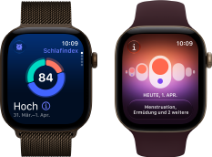 Apple Watch Series 12, Aluminiumgeh�use, Farbe Dunkelbronze, Kreisdiagramm mit Schlafindex, Digital Crown, Milanaise Armband, Farbe Dunkelbronze