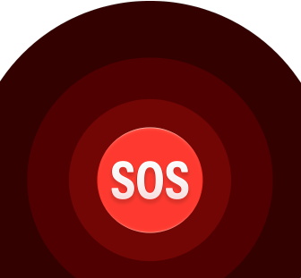 Notruf SOS Symbol, eingelassene rote Kreise mit einem weißen SOS in der Mitte