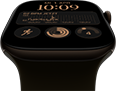 Apple Watch Series 12, Aluminiumgeh�use, Farbe Dunkelbronze, Modular Zifferblatt, Komplikationen: Tag und Datum, Trainings, Aktivit�tsringe, Apple Music, rechte Seitenansicht, Digital Crown, Sportarmband, Farbe Oliv