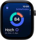Apple Watch Series 12, Aluminiumgehäuse, Farbe Space Grau, Kreisdiagramm mit Schlafindex, rechte Seitenansicht, Digital Crown