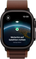 Apple Watch Ultra 4, Titangeh�use, Farbe Schwarz, Satellitenverbindung, rechte Seitenansicht, Digital Crown, erh�hte Seitentaste, Alpine Loop Armband, Farbe Burgunder