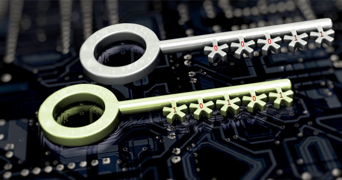 Ein Schlüssel mit fünf Sternchen anstelle eines Schlüsselbartes liegt auf einer Elektronikplatine.
