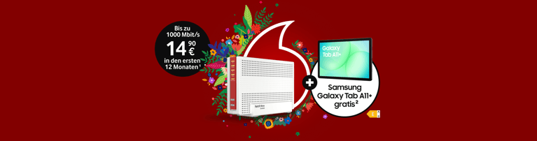 FRITZ!Box 6690 mit Samsung Galaxy Tab A11+ für 0 € und 14,90 € monatlich für 1000 Mbit/s.