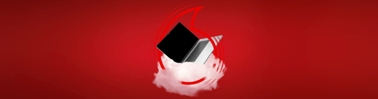 Laptop in Wolke mit Vodafone Logo