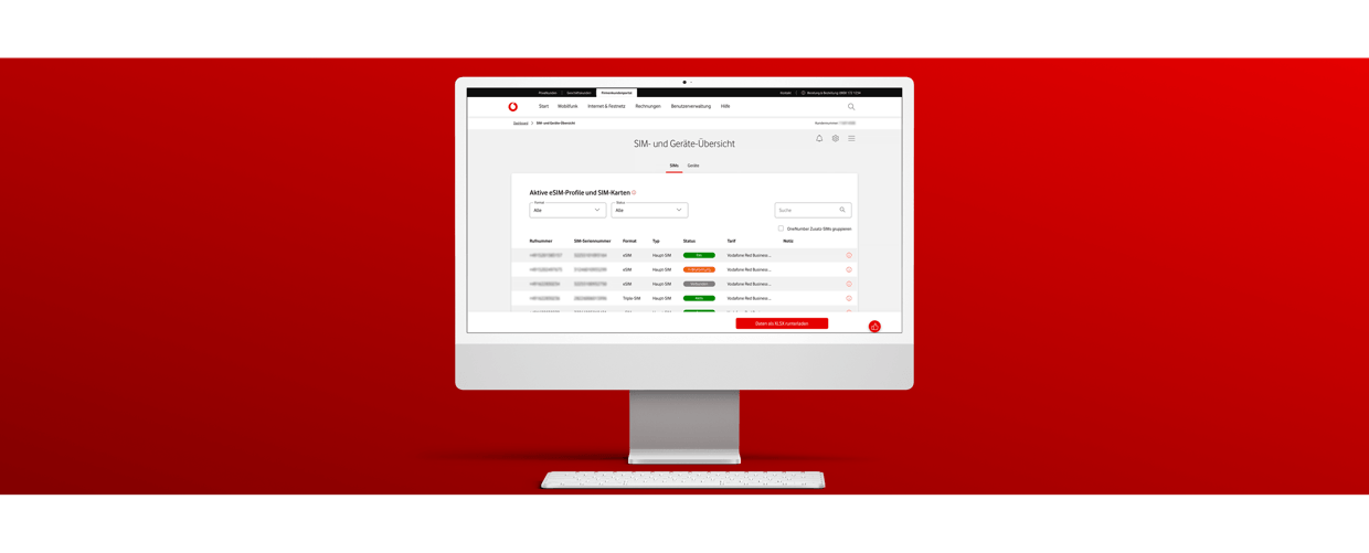 Nutzeransicht eSIM Business Hub