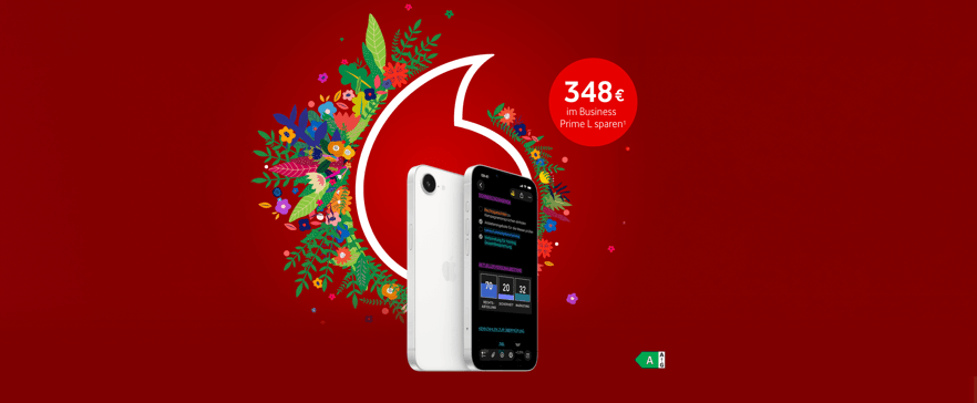 Vodafone Angebot mit iPhone 17e und 348 Euro Ersparnis im Business Prime L Tarif.
