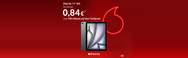 Abbildung des iPad Air in 11 Zoll, mit Hinweis auf 10 Prozent Tarifrabatt