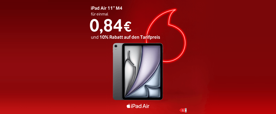 Abbildung des iPad Air in 11 Zoll, mit Hinweis auf 10 Prozent Tarifrabatt