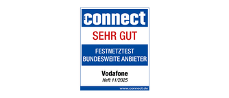 Connect Testsiegel für Vodafone mit "SEHR GUT" Bewertung im Festnetztest bundesweiter Anbieter, Heft 11/2025.