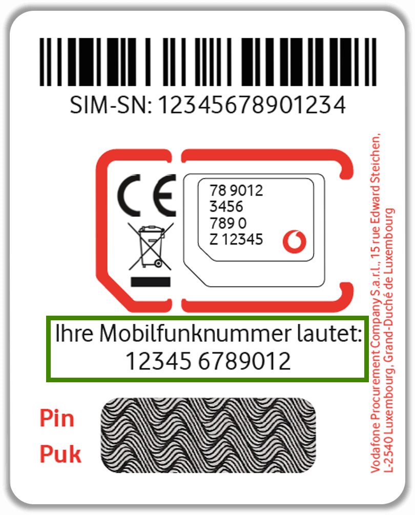 SIM-Kartenträger mit markierter Handy-Nummer