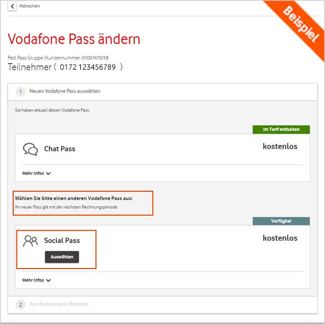 Vodafone Pass ändern in MeinVodafone