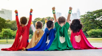 Superheroes Cheerful Kids Expressing Positivity Concept