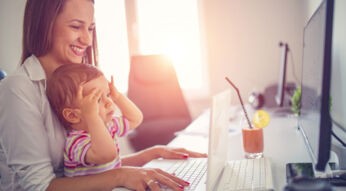 Mother and  baby in office