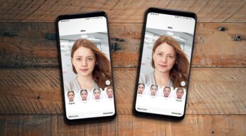 Zwei Screenshots der FaceApp vorher-nacher