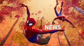 Artwork aus "Spider-Man: A New Universe": Peter Parker und Miles Morales schwebe als Spider-Man durch einen herbstlichen Wald.