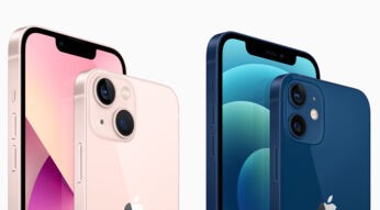 iPhone 13 und iPhone 12 nebeneinander mit Vorder- und Rückseite