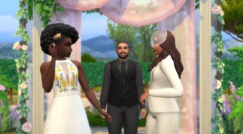 Ein Hochzeitspaar steht am Traualtar in Die Sims 4