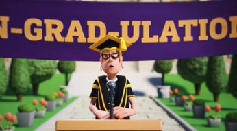 Die Sprecherin beim Abschlussfest in Two Point Campus