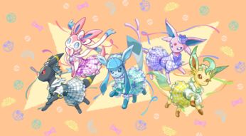 Holowear aus Pokémon Unite für die Evoli-Entwicklungen Nachtara, Psiana, Folipurba, Glaziola und Feelinara