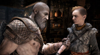 Kratos fasst seinen Sohn Atreus am Arm