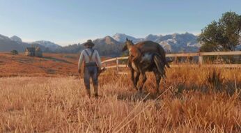 Der Protagonist und sein Pferd in Red Dead Redemption 2