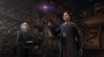 Zauberin hält in Hogwarts Legacy einen Zauberstab in der Hand