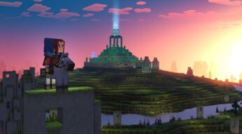 Minecraft Landschaft bei Sonnenuntergang
