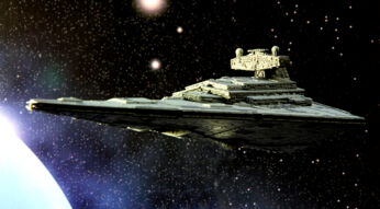 Auf dem Bild in dem Artikel über die neue Star Wars-Trilogie ist ein Raumschiff zu sehen, welches im Weltraum schwebt. Im Hintergrund sieht man die Lichter des Weltalls auf einem dunklen Hintergrund.