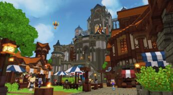 Eine größere Ortstadt im Spiel „Hytale“.