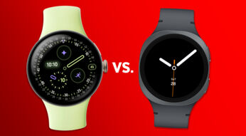 Die Pixel Watch 4 in Gelb ist links, die Galaxy Watch8 in Grau ist rechts zu sehen.