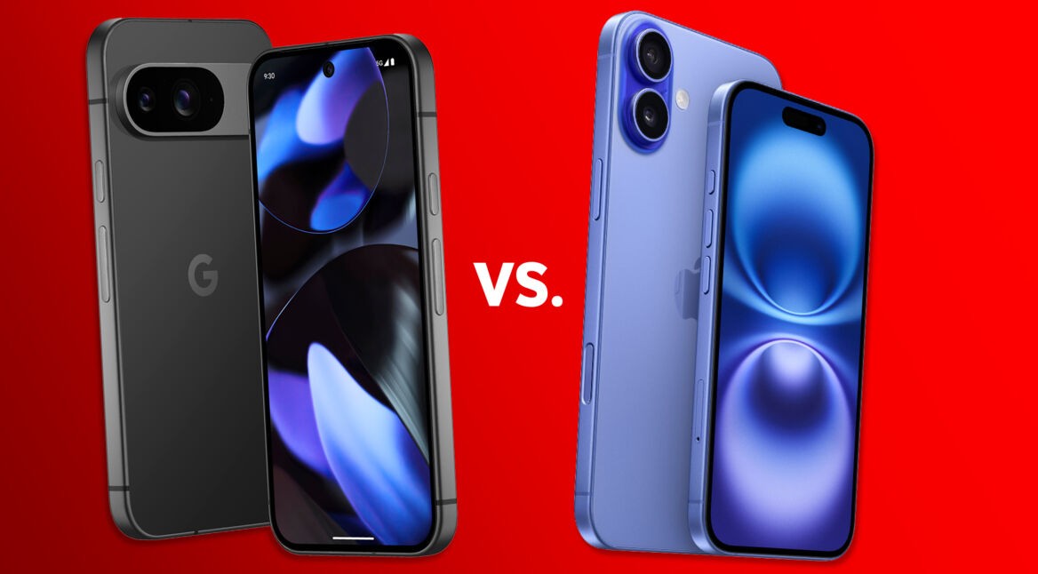 Das Pixel 9 ist links, das iPhone 16 ist rechts zu sehen.