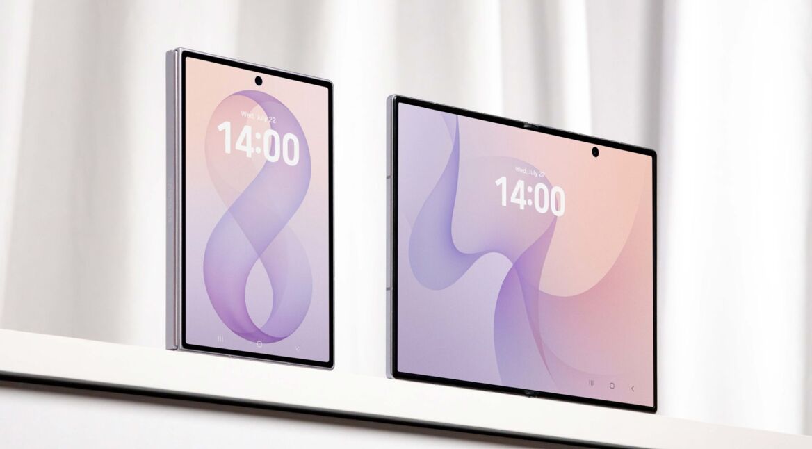 Das Galaxy Z Fold8 im zugeklappten und im aufgeklappten Zustand.