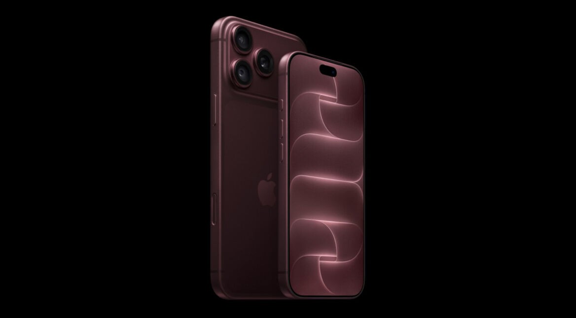 Das iPhone 18 Pro in Burgunderrot vor schwarzem Hintergrund
