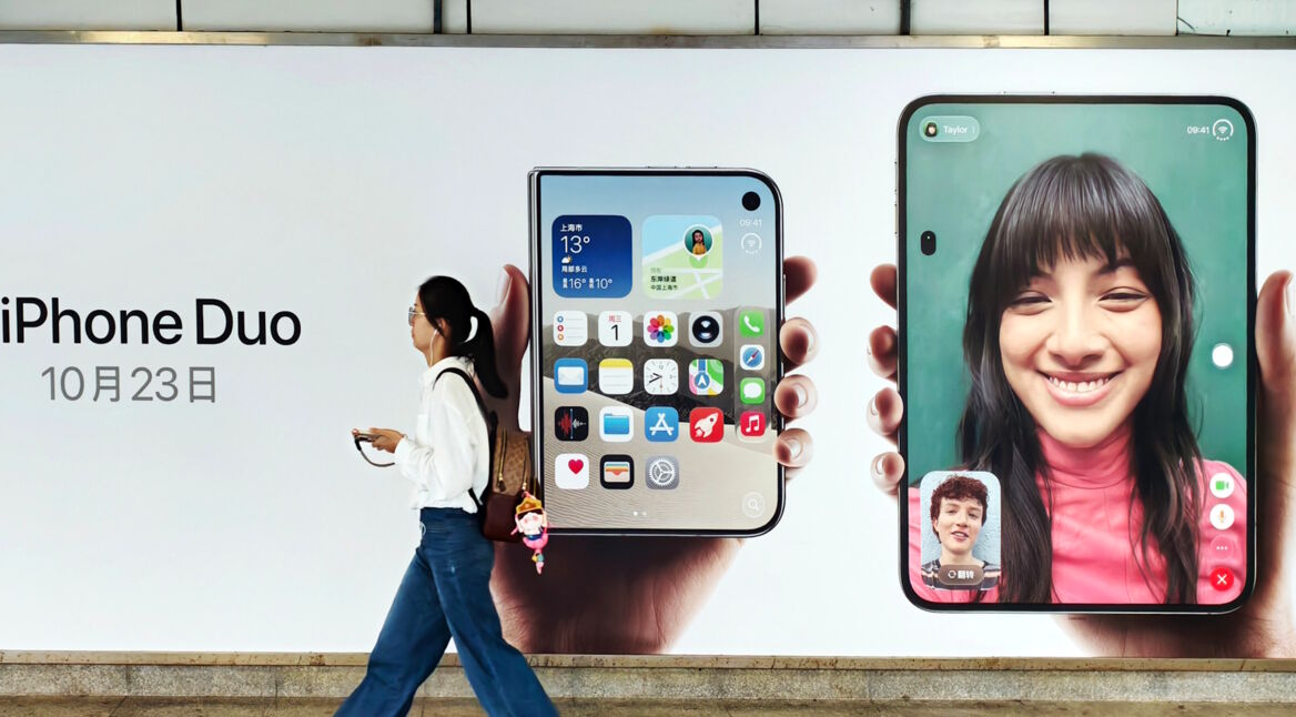 Das iPhone Duo auf einem Plakat
