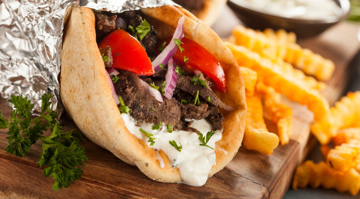 Homemade Meat Gyro with French Fries