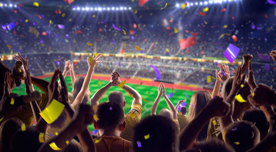 Fans on stadium game panorama view