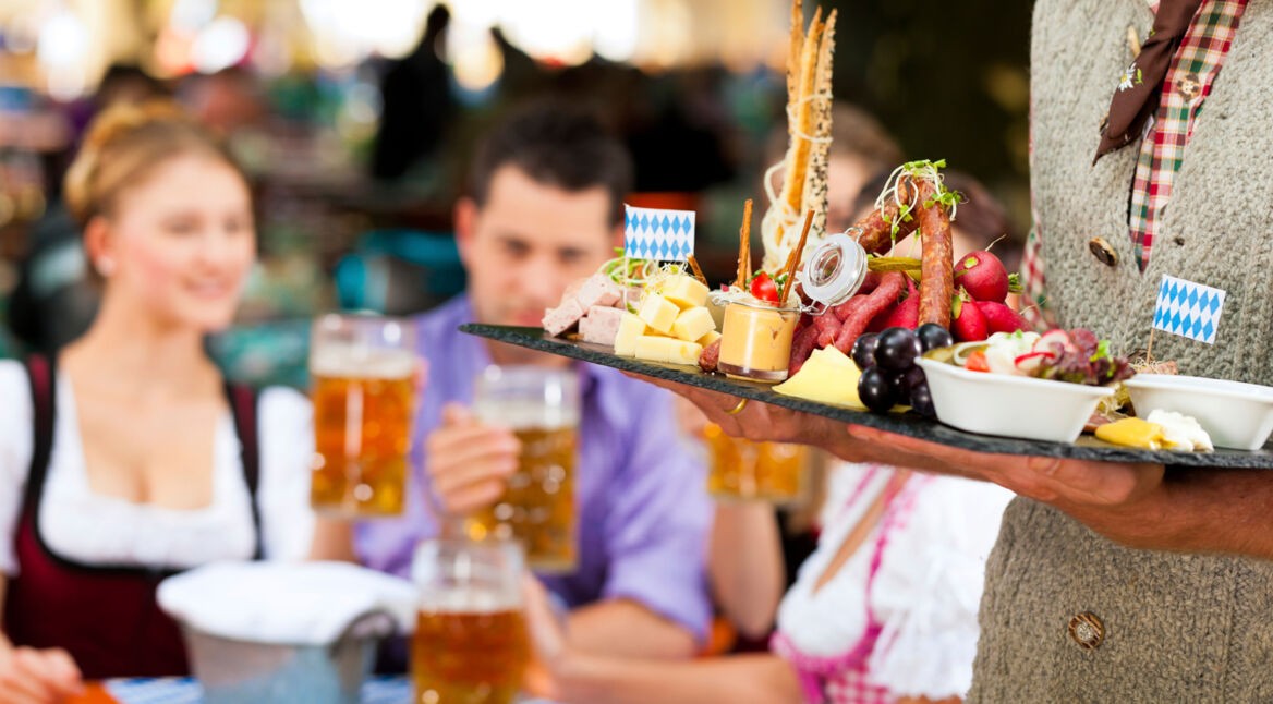 In Beer garden - beer and snacks