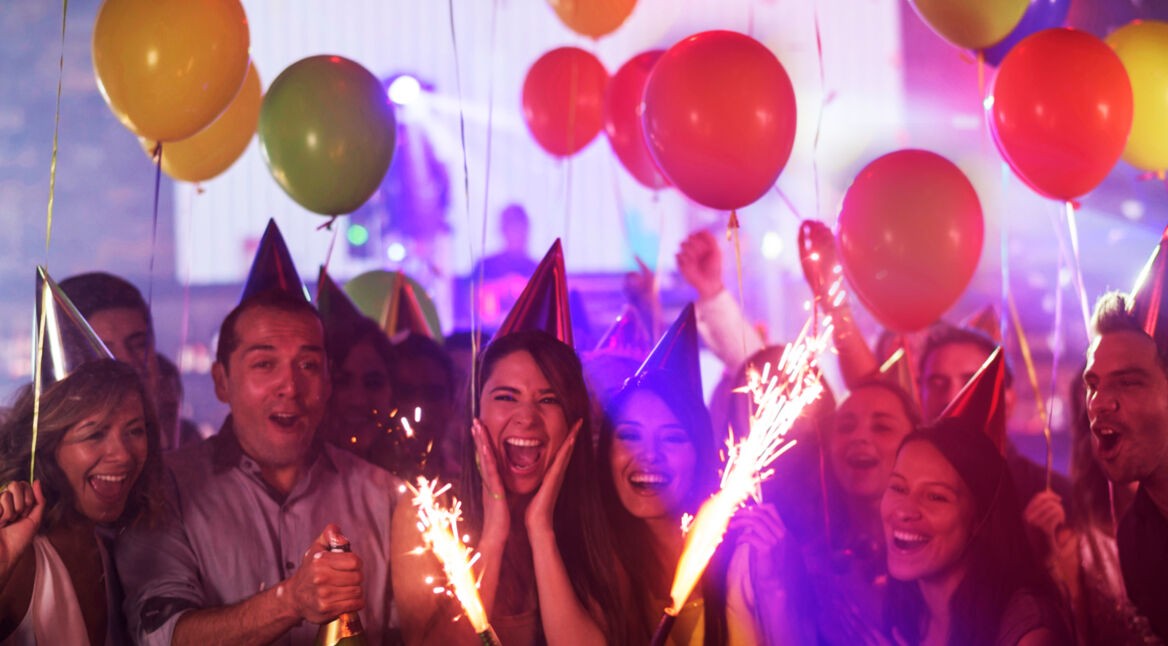 Woman enjoying her surprise birthday party