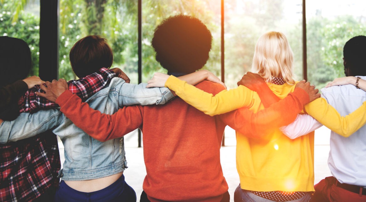 Diverse People Friendship Togetherness Connection Rear View Conc