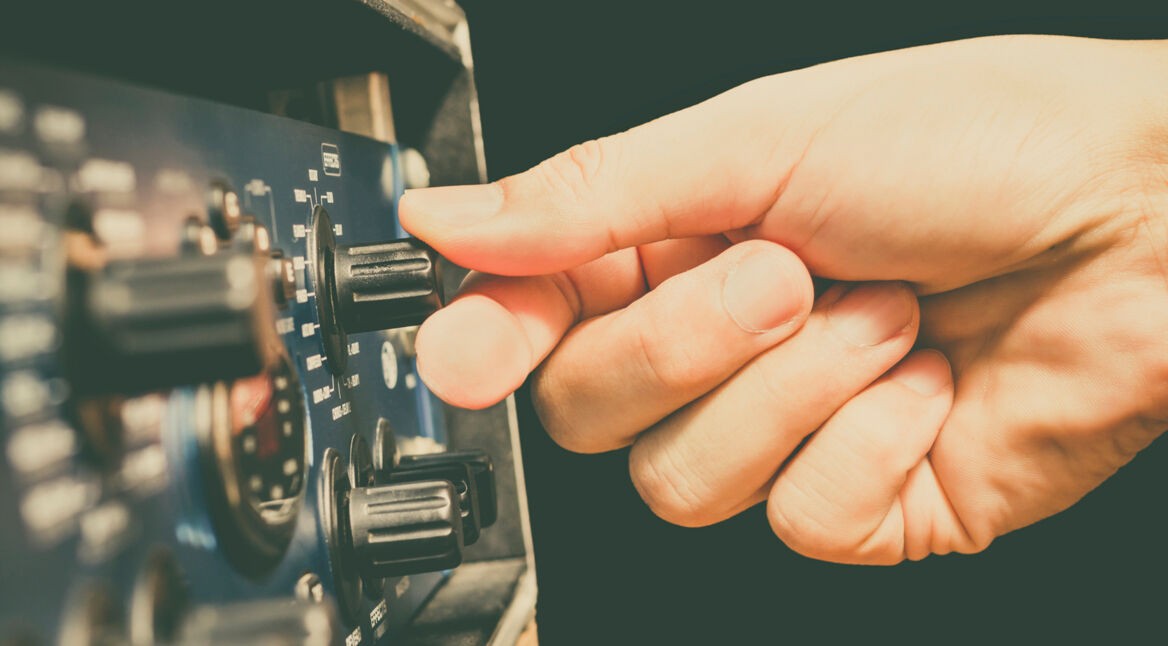 right hand tuning knobs of studio gears, pre-amp, audio interfac