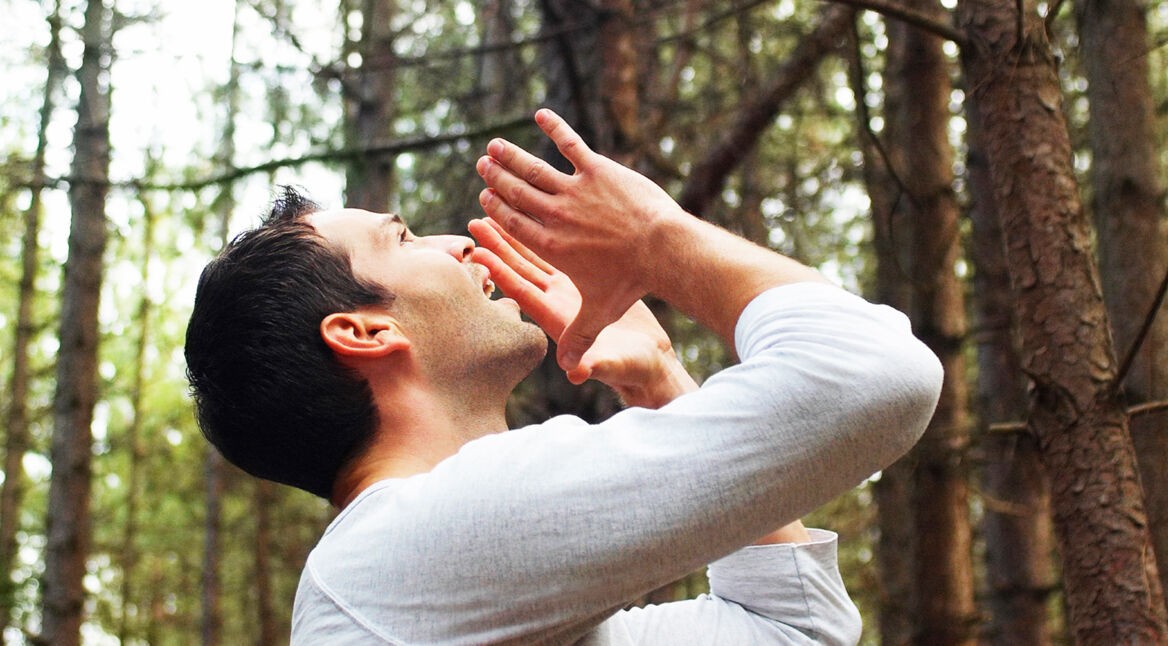 Man Yelling All Alone In Woods