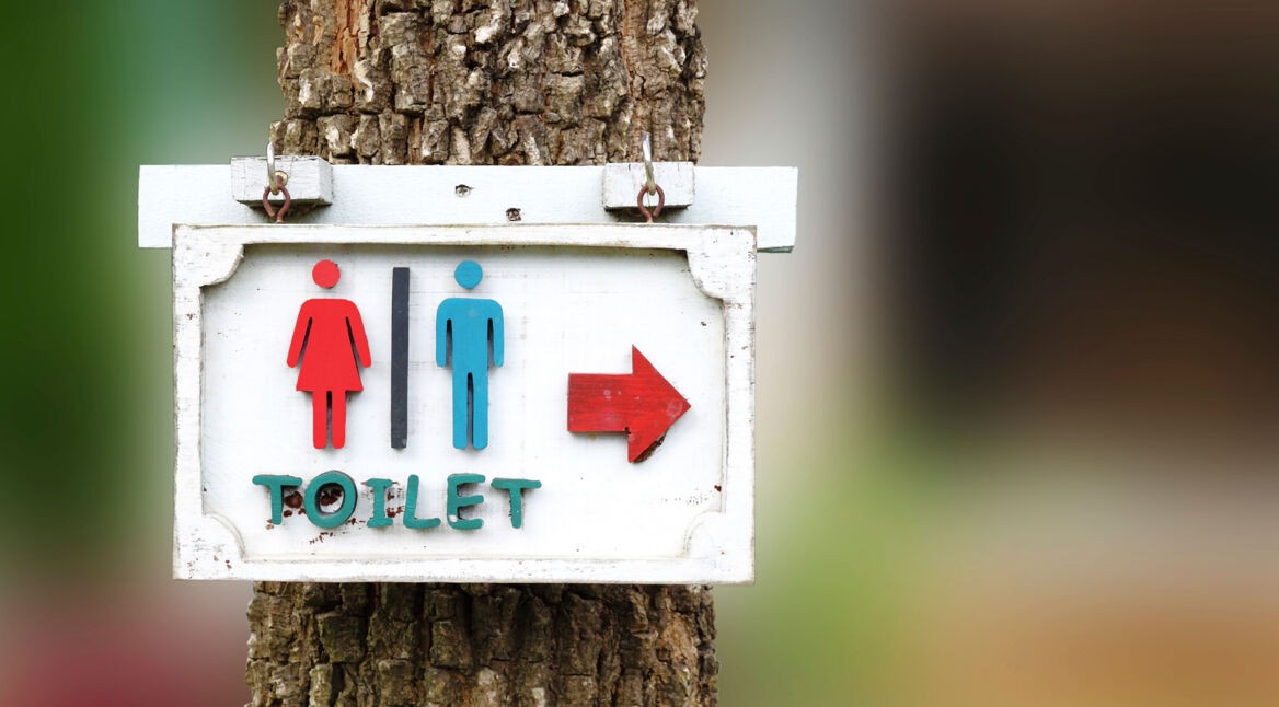 toilet sign on the tree