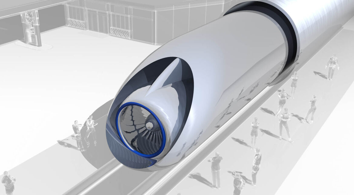 Hyperloop Train Station and Passengers