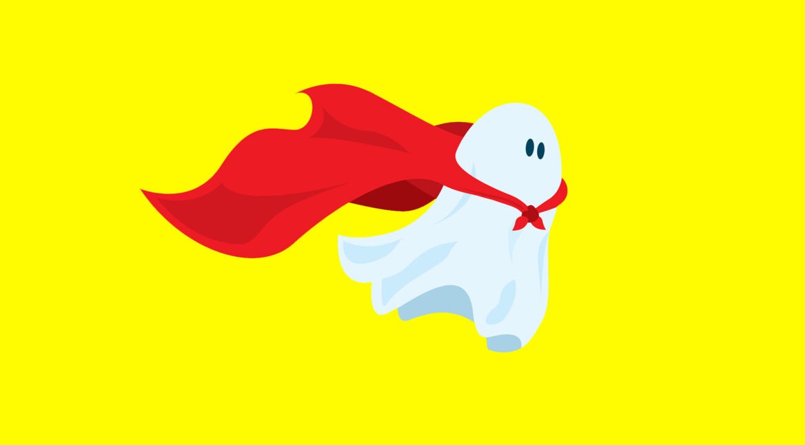 Cute super hero ghost flying with cape