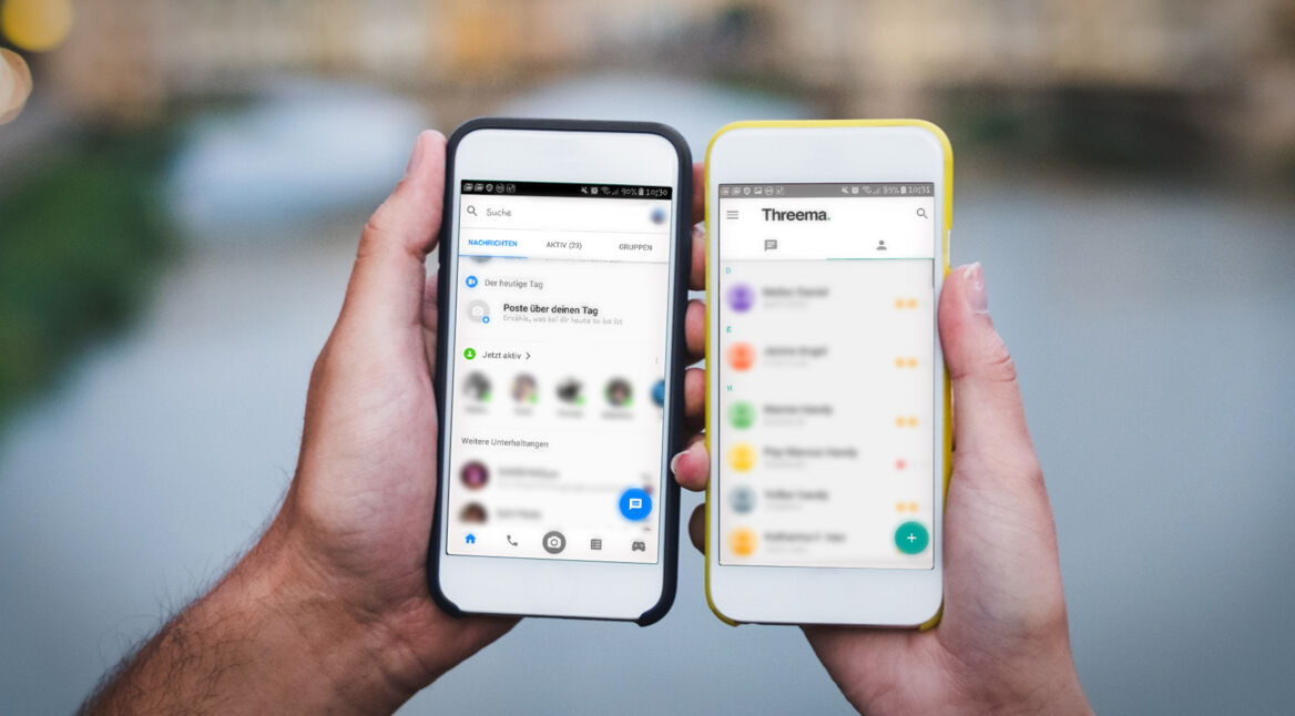 Zwei Handys mit Facebook Messenger und Threema